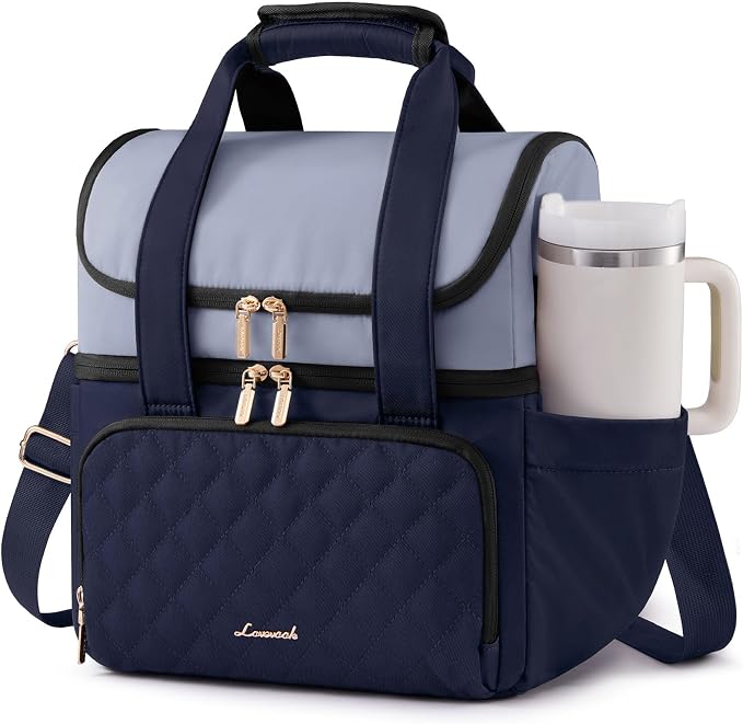 LOVEVOOK Insulated Lunch Bag For Women,X Large Double Deck Adult Lunch Box,Teacher Lunch Tote Bag With Cup Holder,Leakproof Cooler Bag With Adjustable Shoulder Strap For Work Picnic Beach,Larger 24L