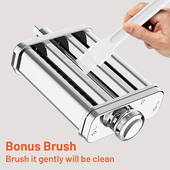 3 in 1 Pasta Attachment for KitchenAid Stand Mixer - Professional Stainless Steel Pasta Maker includes Roller, Spaghetti & Fettuccine Cutters, With Removable Baffle and Cleaning Brush by Hozodo