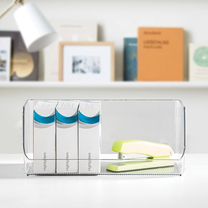iDesign Wide Stackable Open-Front Storage Bin for Kitchen and Pantry, Clear, Made in USA
