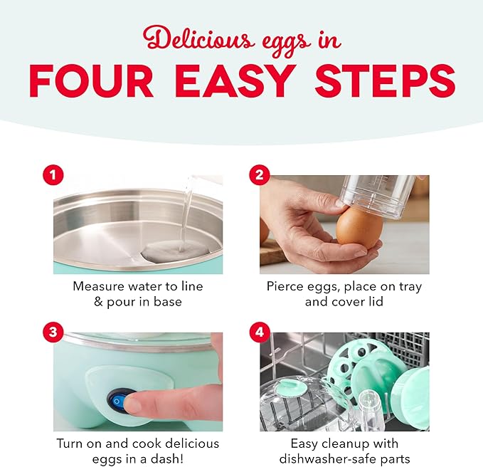 Dash Deluxe Egg Cooker - Boiler, Poacher & Steamer - Includes Measuring & Recipe Guide - Dishwasher Safe - BPA Free - Holds 12 Eggs, Aqua