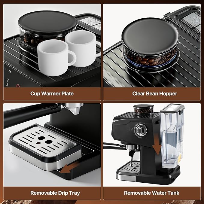 Espresso Machine Professional Home Espresso Maker Espresso Coffee Fast Heating for Cappuccino/Latte Coffee Machine for Home, Office for Latte Cappuccino-Black