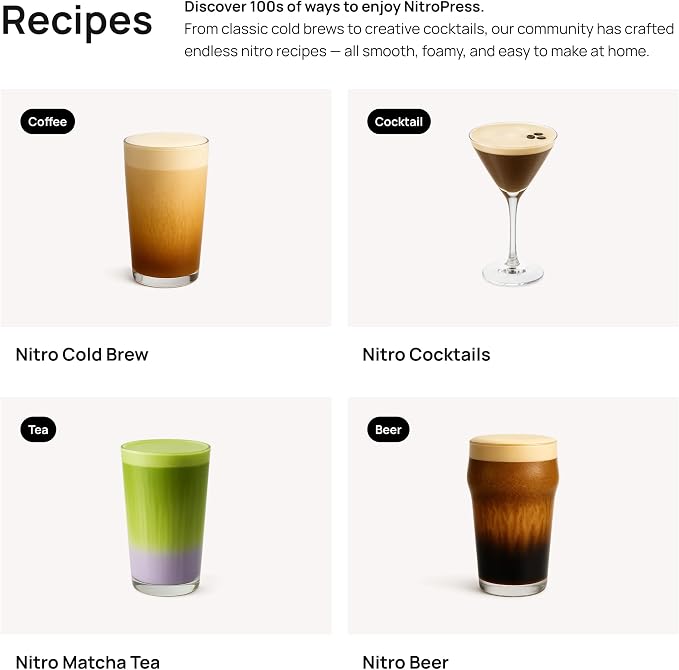NitroPress Pure Nitrogen Cartridges - Not for Whipped Cream, N₂ Cartridges for Cold Brew - 40 Pack Food-Grade Nitrogen Chargers for Nitro Cold Brew Coffee, Cocktails, Tea, Beer, Matcha