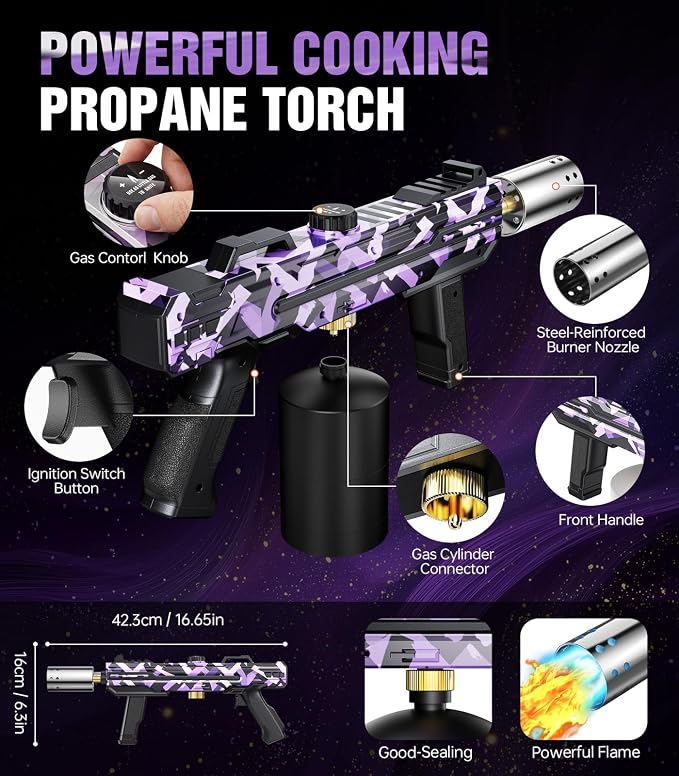 Powerful Propane Torch Gun, Kitchen cooking Torch lighter with Adjustable Flame, Flame Thrower Gun Butane Torch for Searing Steak, BBQ, Campfire, Fireplace (Tank Not Included)(Graffiti)