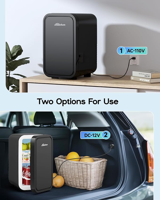 BEICHEN Mini Fridge, 6 Liter / 8 Can Small Refrigerator for Bedroom, Car, Office & Dorm, 110V AC/DC Portable Thermoelectric Cooler & Warmer for Skincare, Food, Drinks, Black