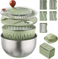 Stainless Steel Salad Spinner with Blades Slicer, Medium-sized Lettuce Veggie Fruit Spinner and Strainer, Multipurpose Vegetable Washer Dryer with Lid, Dishwasher Safe,slicing tools and shreds tools