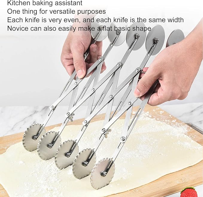 5 Wheel Pizza Cutter, Stainless Pizza Slicer, Expandable Pizza Slicer Multi-Round Pastry Cutter, Stainless Steel Retractable Pastry Cutter Roller Kitchen Baking Accessory for Cake Dough