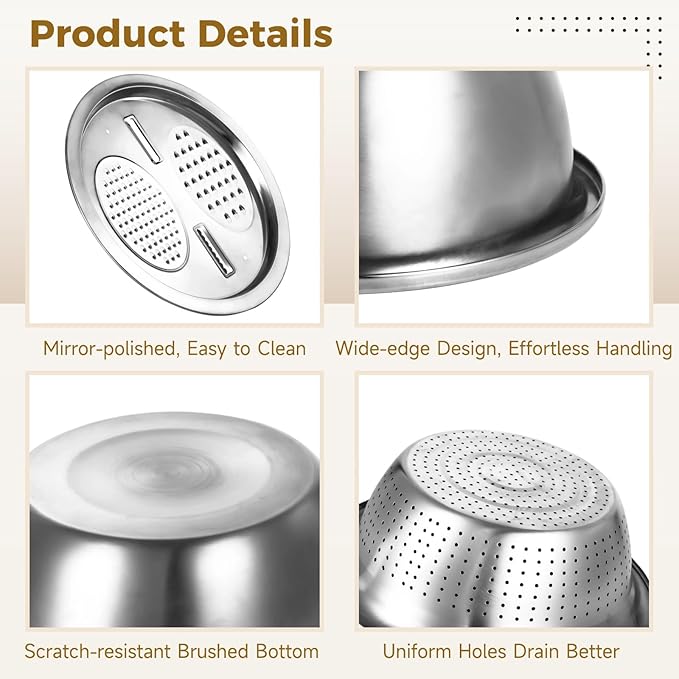 Multifunctional Stainless Steel Basin with Grater, 11 Inch Salad Maker Bowl, Vegetable Slicer Shredder Colander, Stainless Steel Grater Bowl Set for Kitchen
