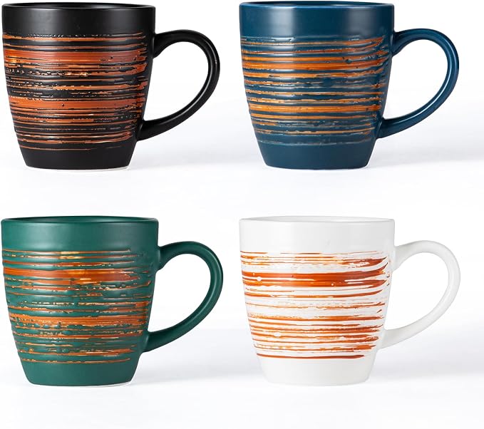 YUN TAO 16 oz Coffee Mugs Set of 4, Large Ceramic Cups with Big Handle for Latte Tea Matcha, Dishwasher Safe Home Office Gift Set