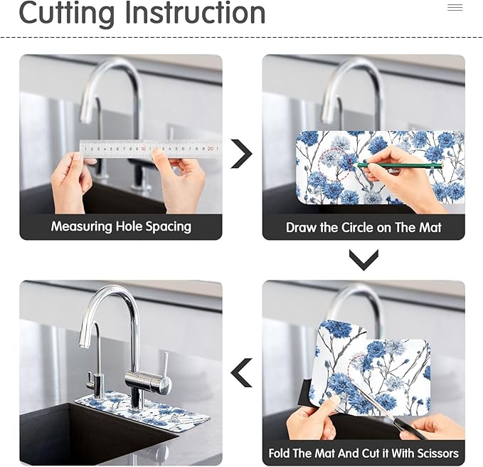 Kitchen Sink Splash Guard 2 PCS 30 Inch Sink Faucet Mat Splash Guard for Bathroom Countertop Water Absorbent Foldable Cuttable Soft Washable Chinese Style Cornflower