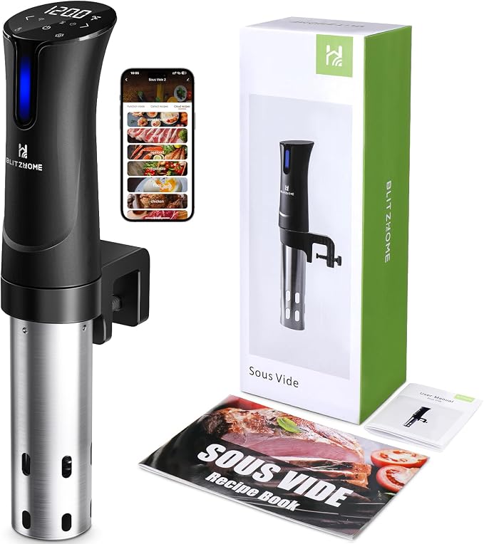 BLITZHOME Sous Vide Cooker, WiFi 1100W Sous Vide Machine with APP Recipes, Accurate Temperature & Timer, Stainless Ultra Quiet Precision Immersion Circulator Gift for Chefs
