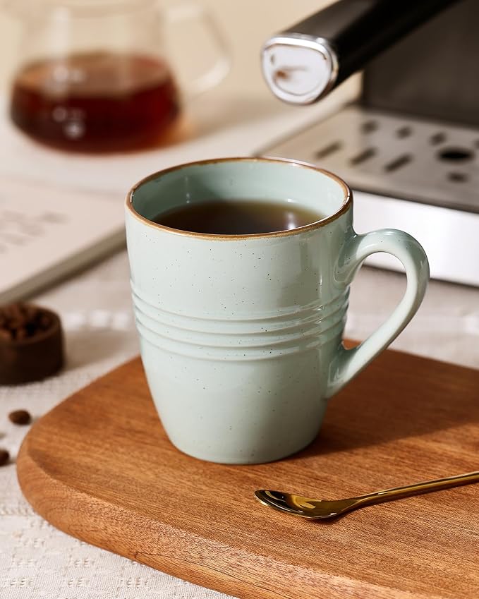 famiware Jupiter Coffee Mugs Set of 4, 14 OZ Coffee Mug, Microwave and Dishwasher Safe, Coffee Cups with Handle for Coffee, Tea, Cocoa, Milk, Light Green (Pack of 2)