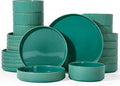 Famiware Star 24-Piece Stoneware Dinnerware Set for 6 – Shallow Pasta Bowls & Flat Plates – Everyday & Formal, Modern Rustic Dishes – Chip & Scratch Resistant, Microwave & Dishwasher Safe, Sage Green