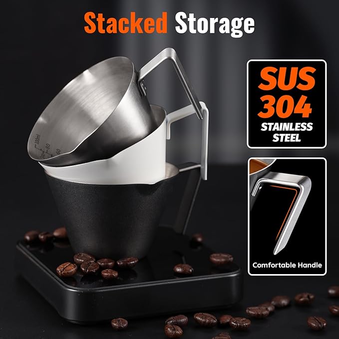 YARRAMATE Black Powerful Milk Frother Wand & 100ml Metal Measuring Cups (Silver)