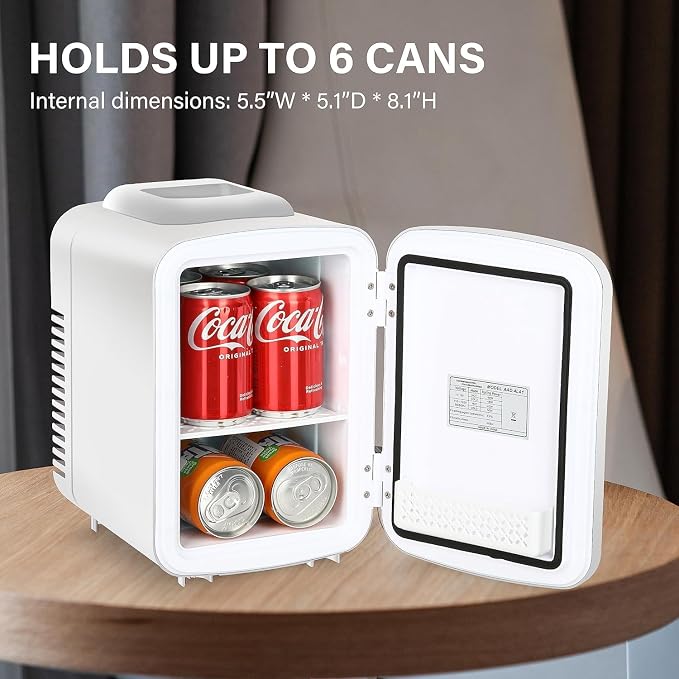 HealSmart Portable Mini Fridge, 4 Liter 6 Can Cooler and Warmer Compact Refrigerators 100% Freon-Free & Eco Friendly for Drinks, Food, Medications, Cosmetics, Skincare, White