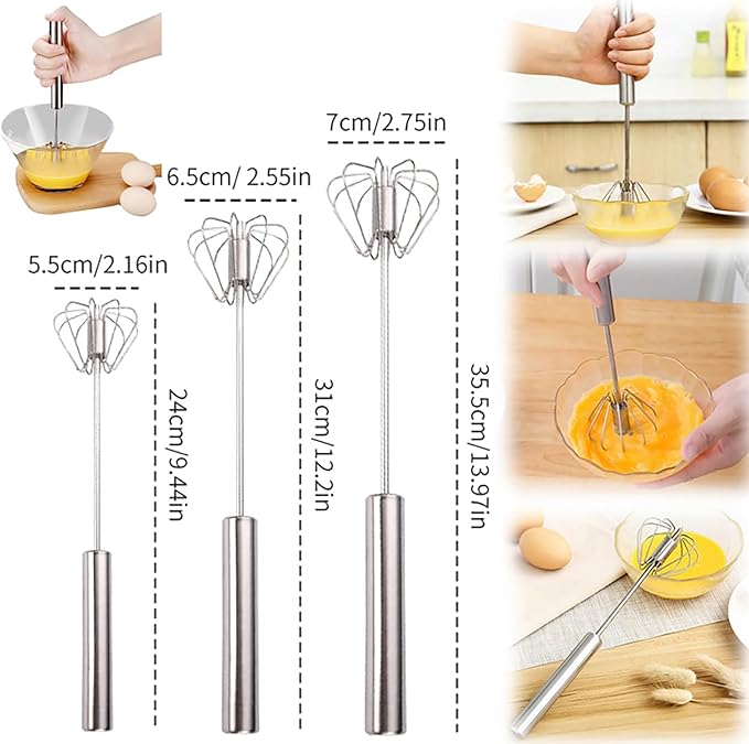 Stainless Steel Semi-Automatic Whisk, 2025 and Mixer Whisks Stainless Steel Egg Whisk Hand Push Rotary Whisks Blender Egg Scrambler Rotating Automatic Eggbeater for Cooking Egg Milk(Blue, 10inch)