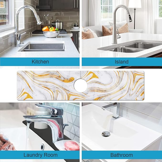 Kitchen Sink Splash Guard Faucet Mat Super Absorbent Fast Drying Mat Sink Gadgets Splash Guard Behind Faucet Drip Catcher for Kitchen (Marbling, 23.5x5.5in)