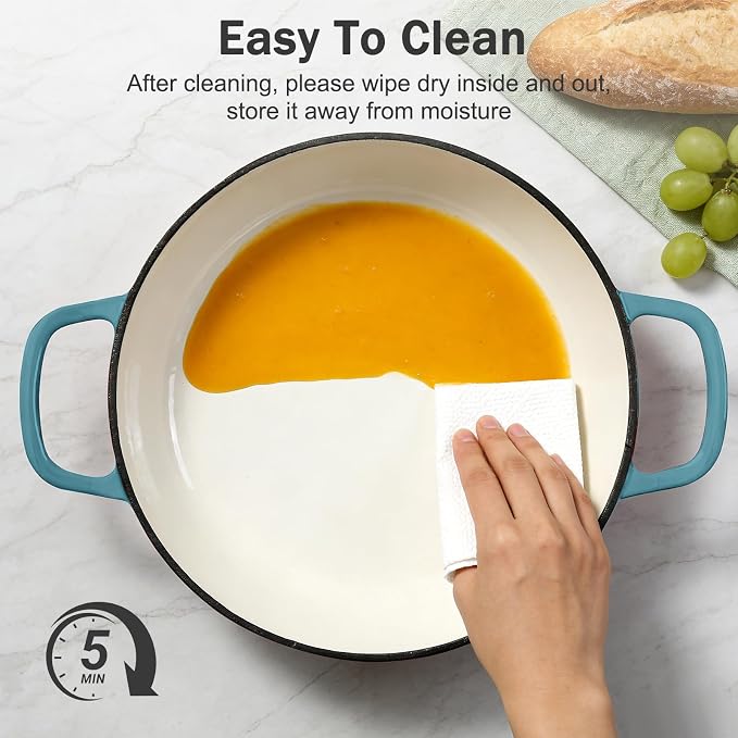 Enameled Cast Iron Dutch Oven, 3.8 Quart Dutch Oven Pot with Lid, Shallow Cast Iron Braiser with Handles, Oven Safe up to 500°F (BlueGreen)