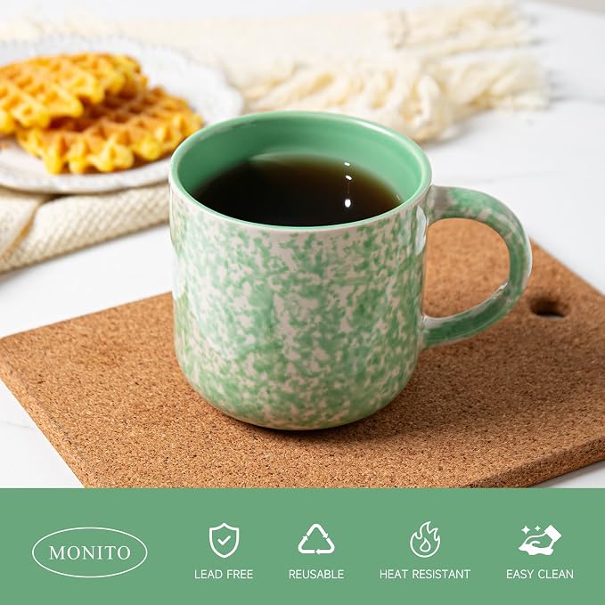 MONITO 12 OZ Coffee Mugs Set of 4, Modern Ceramic Coffee Mugs Set with handle for Tea/Latte/Cappuccino/Milk/Cocoa.Green