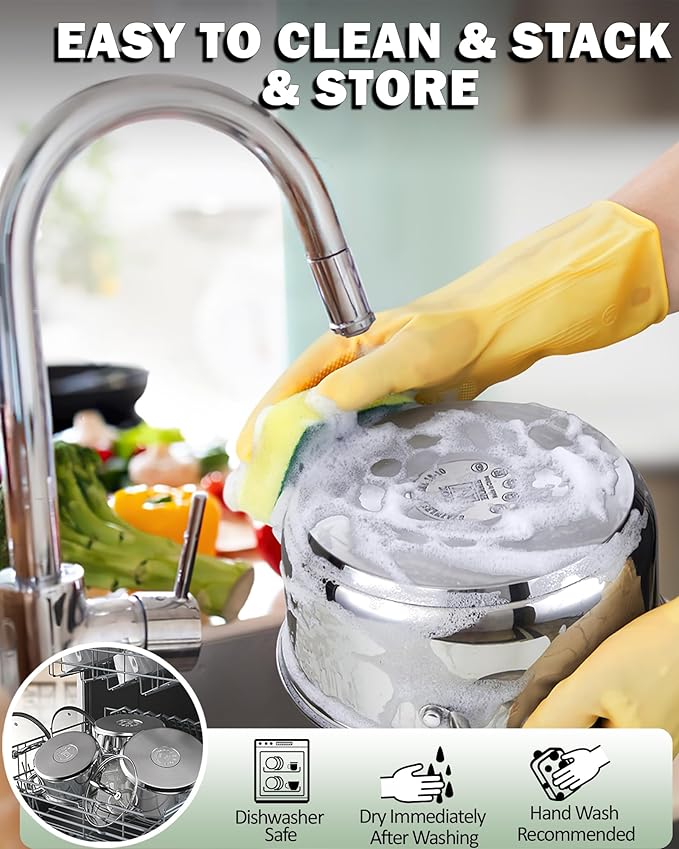 Cook N Home Basics Stainless Steel Cookware Sets, 6-Piece Pots and Pans | Induction Compatible, Dishwasher Oven Safe,Stay-Cool Silicone Handles