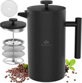French Press Coffee Maker, 4-Layer Filtration, Double Wall 304 Stainless Steel Coffee Press, Heat Resistant Rust-Proof, Multi-Use for Coffee Tea Espresso Home Office Travel