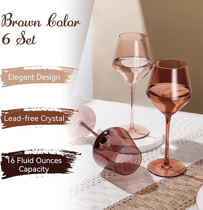 Venus Stemless Wine Glasses Set 6-14oz Melanin Colored Wine Glasses Stemless【HandBlown】 Brown Wine Glasses Set,Unique Brown Wine Glasses for Home Party Decro