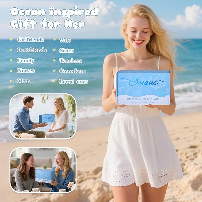 Self Care Gifts for Women,Ocean Birthday Gifts for Women,Spa Care Package | Blue Gift Box,Beach Gift Basket,Relaxation Spa Gifts Set for Women,Get Well Soon Gift,For Mom,Wife,Sister,Her,Best Friend