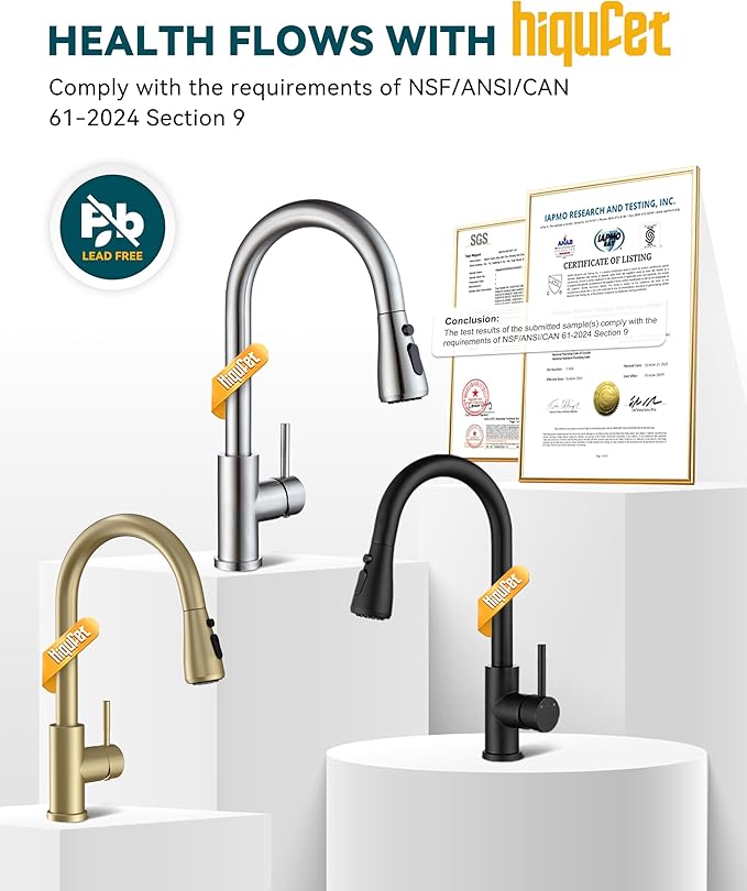 Hiqufet Kitchen Faucet with Pull Down Sprayer, Single Handle High Arc Kitchen Sink Faucet, Lead-Free Stainless Steel Modern Rv Bar Sink Faucets (Brushed Nickel)