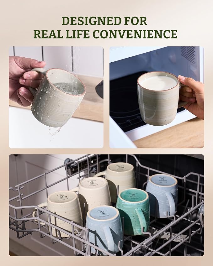 famiware Coffee Mugs Set of 4, Meteor 13 oz Ceramic Mug Cup Set with Handle for Coffee, Tea, Cappuccino, Latte, Milk, Matcha Green