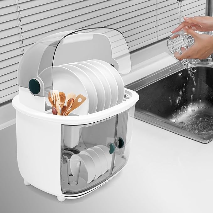 Dish Rack Over Sinks with Silicone Drying Tray, Dish Drainer for Kitchen Counter with Cutlery Holder, Drying Rack Fit