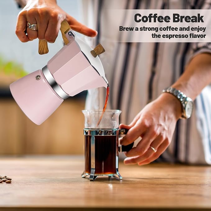 9 Cup Aluminum Moka Pot Classic Stovetop Espresso Coffee Maker 450ml 15oz Coffeemaker Percolator Mocha Pot Greca Coffee Maker Cafe Makers for Italian and Cuban Café Brewing Pink