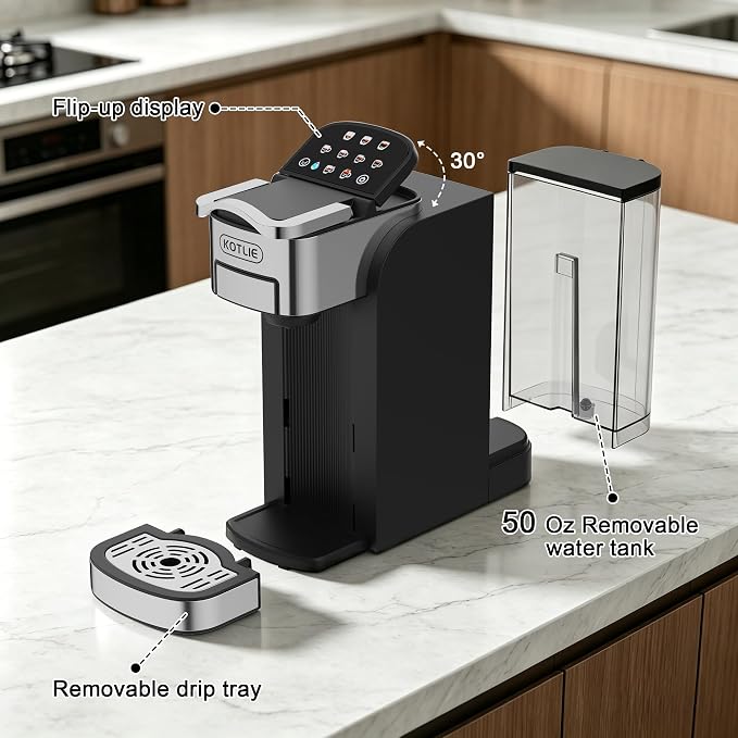 KOTLIE Single Serve Coffee Maker for K*cup/Nes Original/D*G Capsules and Ground Coffee, 50 Oz Removable Reservoir, up to 12oz Cup Sizes,Ideal for Kitchens, apartments, dorm rooms and Offices (CM-827)
