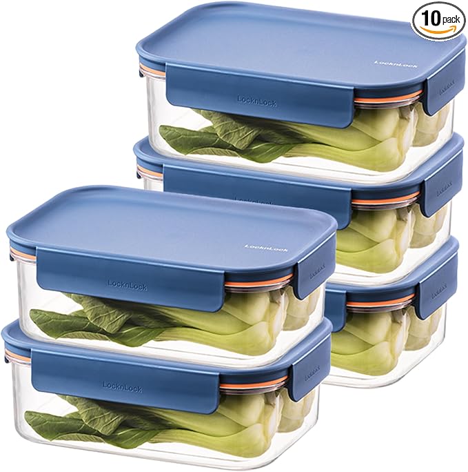 LocknLock Tritan Plastic Bisfree Modular Plus Food Storage Container Set, Lunch, Meal Prep, Stackable, BPA-Free, Leakproof, Freezer-Safe, 10 Pieces, 5 Boxes and 5 Lids, Navy, 910ml