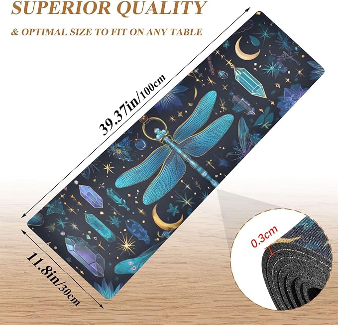Dark Blue Dragonflies Stars Moons Trivet Table Runner Heat Resistant 230F for Hot Dishes Pots Plates Kitchen Dining Table Protector Decorative 39.37 X 11.8 Inch