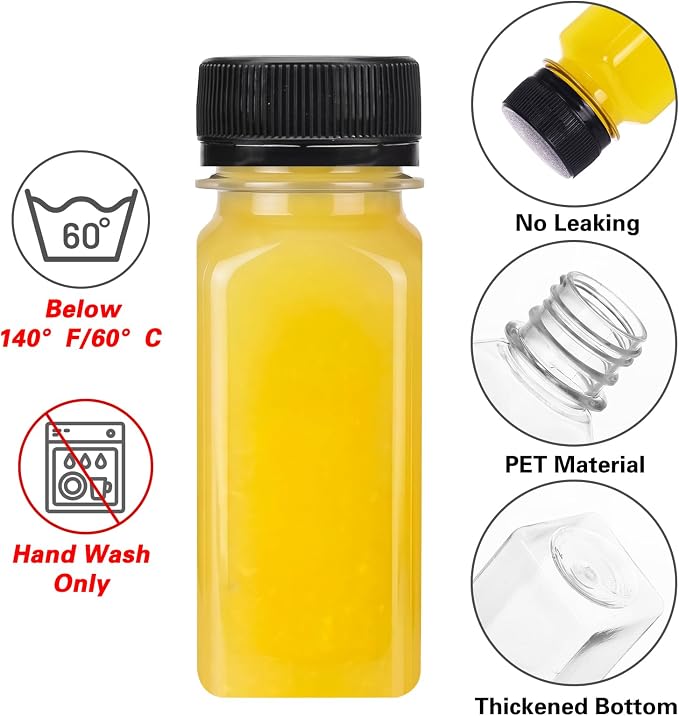 TOMNK 12pcs 2oz Plastic Shot Juice Bottles with Caps, Reusable Clear Bulk Beverage Containers for Ginger Shot, Juice, Milk and Other Beverages
