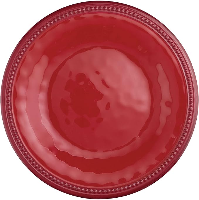 UPware 12 Piece Beaded Melamine Dinnerware Sets, Outdoor Dishes Set, Plates and Bowls Sets, Service for 4, Red