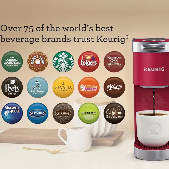 Keurig K-Mini Plus Single Serve K-Cup Pod Coffee Maker, with 6 to 12oz Brew Size, Stores up to 9 K-Cup Pods, Travel Mug Friendly, Cardinal Red
