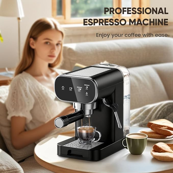 Horavie 20 Bar Espresso Machine with Milk Frother, Espresso Coffee Maker with Touchscreen, Fast Heat-Up Coffee Machine with 48oz Removable Tank for Cappuccino, Latte, Home, Office, Black