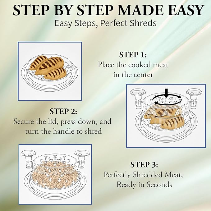 Chicken Shredder Tool Twist Large Capacity – Heavy Duty Meat Shredder for Chicken Breast, Pulled Pork & Beef – Visible Lid, Anti-Slip Base, BPA Free, Dishwasher Safe – Fast Meal Prep Tool (Blue)