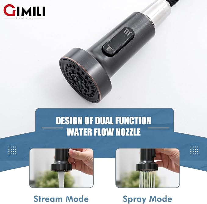 GIMILI Oil Rubbed Bronze Kitchen Faucet with Pull Down Sprayer Single Hole Stainless Steel Sink Faucet, Suitable for Farmhouses, RV, Laundry Room, Outdoor, and Campers. Llave para fregadero de cocina
