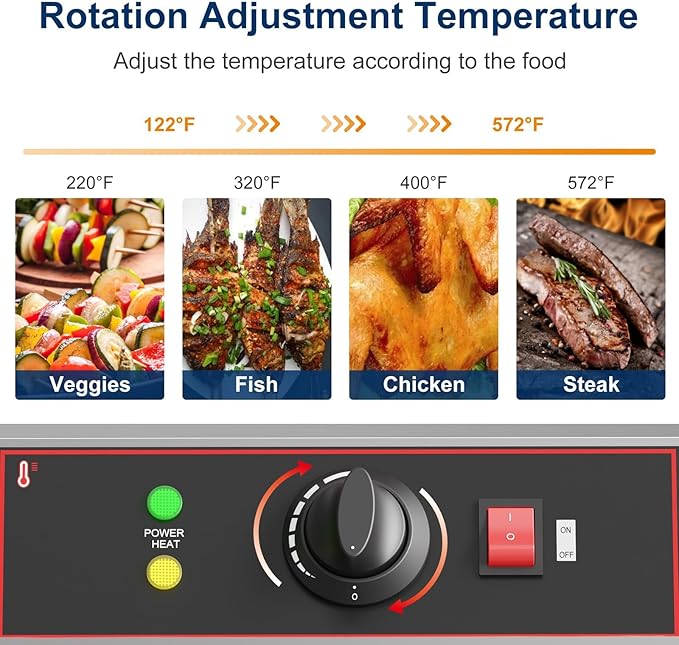 Garvee 1800W Smokeless Electric Grill, Indoor Outdoor Portable Griddle, Commercial Countertop BBQ Grill with Stainless Steel Grill Grate, Adjustable Temperature 122°F-572°F, for Home Camping Picnic