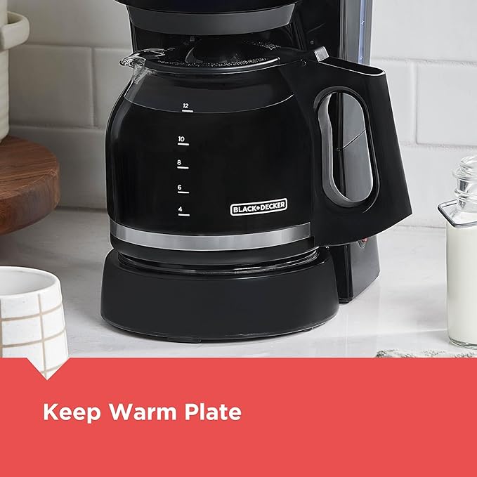 BLACK+DECKER 12-Cup Coffee Maker with Easy On/Off Switch, Easy Pour, Non-Drip Carafe with Removable Filter Basket, Vortex Technology, Black (Pack of 4)