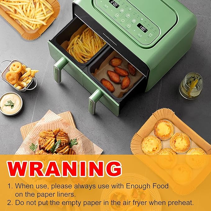 1000 PCS Air Fryer Liners Disposable for Dual Basket, 8.6" * 5.5" Rectangle Parchment Paper Liner for Ninja DZ201 DZ401, Chefman/COSORI 2-Basket Air Fryer