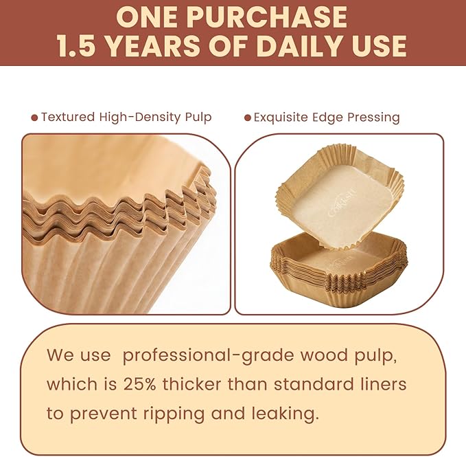 500 Pcs 8x8 Inch Disposable Air Fryer Liners, Parchment Paper for Air Fryer, Non-Stick Baking Parchment and Parchment Paper Squares for Bread, Fries (Unbleached Brown)