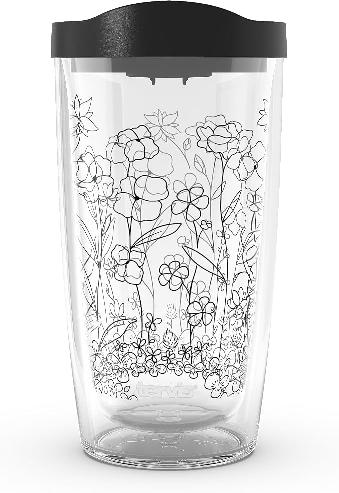 Tervis Wildflower Crystal Collection Made in USA Double Walled Insulated Tumbler Travel Cup Keeps Drinks Cold & Hot, 16oz, Clover and Poppy
