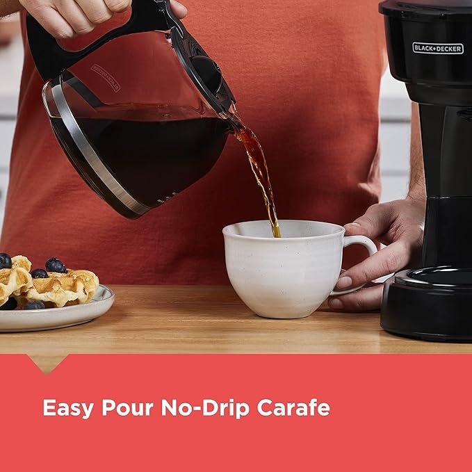 BLACK+DECKER 12-Cup Coffee Maker with Easy On/Off Switch, Easy Pour, Non-Drip Carafe with Removable Filter Basket, Vortex Technology, Black (Pack of 4)