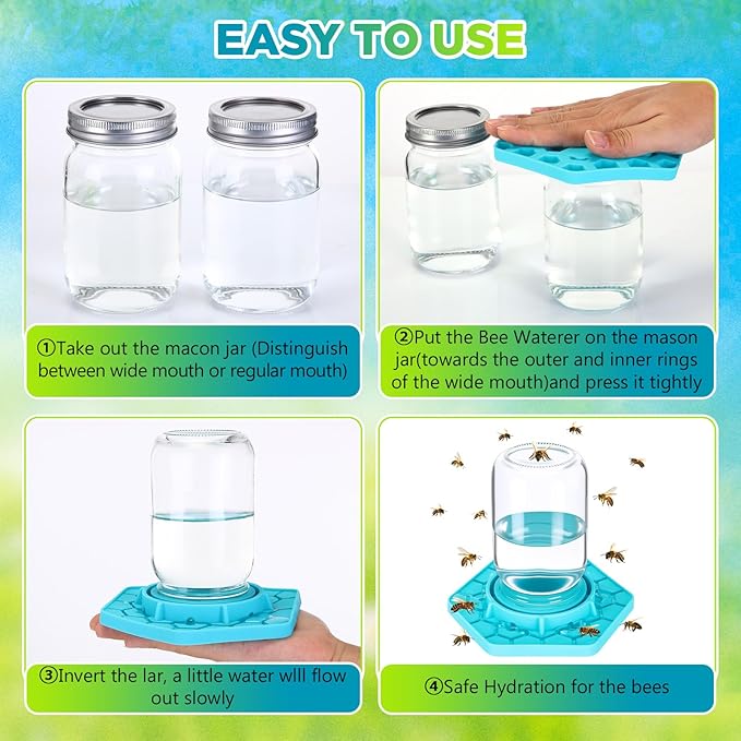 Reallnaive 2 Sets Bee Feeder for Mason Jar Silicone Bee Watering Station Compatible with Regular and Wide Mouth Hive Water Drinker Beekeeping Watering Station Bees Feeding Bowl for Outside Garden