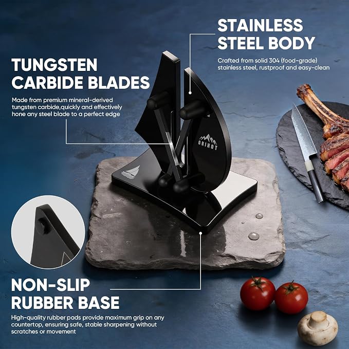 VN3 Professional Knife Sharpener | 3-Action Tungsten Carbide, Black | For Repair, Restoration and Sharpening, Easy to Use, Replacement Blades Included, Soild and Durable, Sailboat Shaped Design