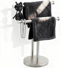 Hand Towel Holder, NEWRAIN Double Countertop Hand Towel Holder Stand, Stainless Steel Free Standing Hand Towel Rack with Heavy Base, for Bathroom Kitchen & Counter top, Brushed Nickel