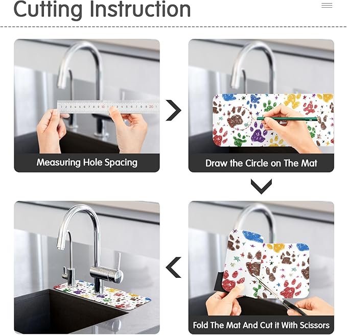 Kitchen Sink Splash Guard 2 PCS 30 Inch Sink Faucet Mat Splash Guard for Bathroom Countertop Water Absorbent Foldable Cuttable Soft Washable Paw Prints and Stars