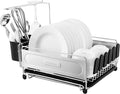 Eyely HSD1000A Compact 17.25" Stainless Steel Rust-Proof Dish Drying Rack with Removable Tray, Removable Utensil Holder, and Wine Glass Holder, Stainless Steel/Black, Silver/Black